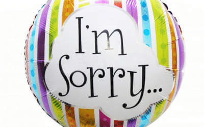 I'm sorry cloud balloon message balloon with orange, green, purple, red and blue stripes