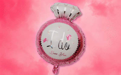 Pink and white 'I do love you' wedding ring balloon