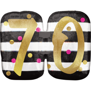 Pink & Gold 70th Birthday Holographic  Balloon Small Image