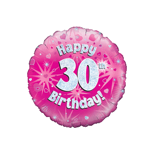 Happy 30th Pink Holographic Balloon Small Image