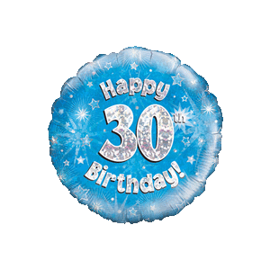 Happy 30th Blue Holographic Balloon Small Image