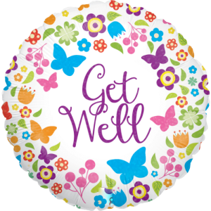 Butterflies & Flowers Get Well Holographic Balloon Small Image